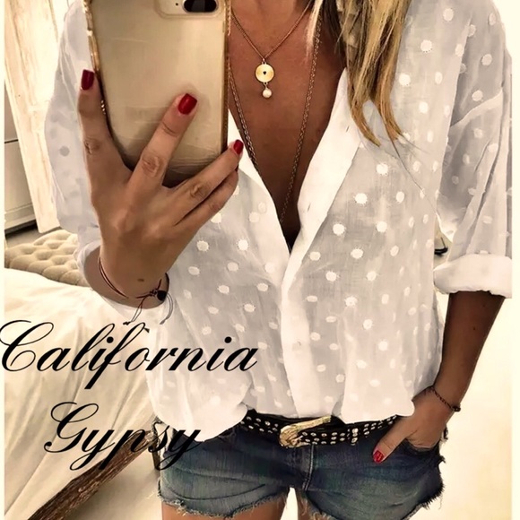 Chenille Polka Dot Boho Chic Blouse - Picture 9 of 16